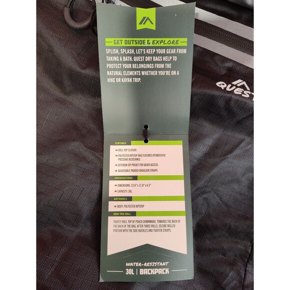 Quest Water Resistant Backpack 30L Black Gray - Picture 6 of 7